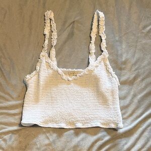 Smocked Ruffle-Trim White Tank Top